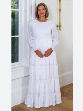 White Elegance Arandelle Modest Maxi Dress with Tiered Skirt